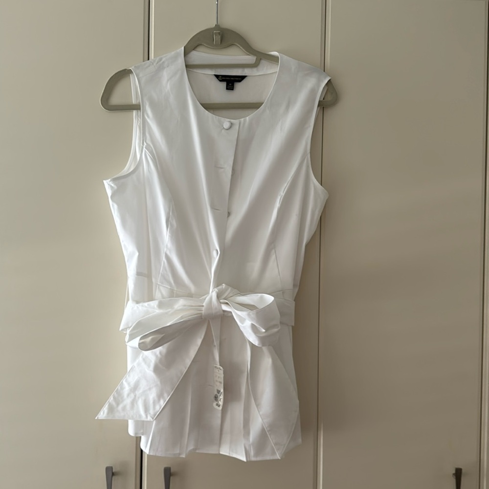 Brooks Brothers white Sleeveless Blouse with Bow Detail